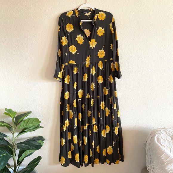 NEW Madewell Button-Front Tier Dress Fall Flowers Long Sleeve Floral Midi - Picture 5 of 10